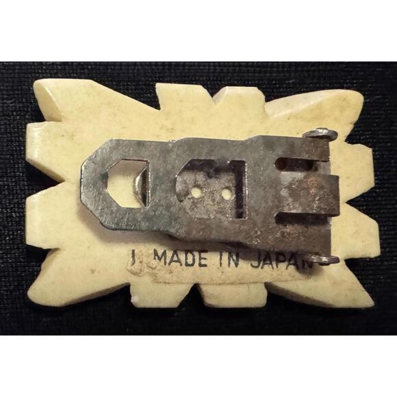 Antique Hand Carved Bone 2" Dress or Scarf Clip Art Deco - Picture 2 of 2